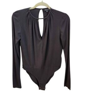 Topshop Gray Keyhole Bodysuit, Size US 4